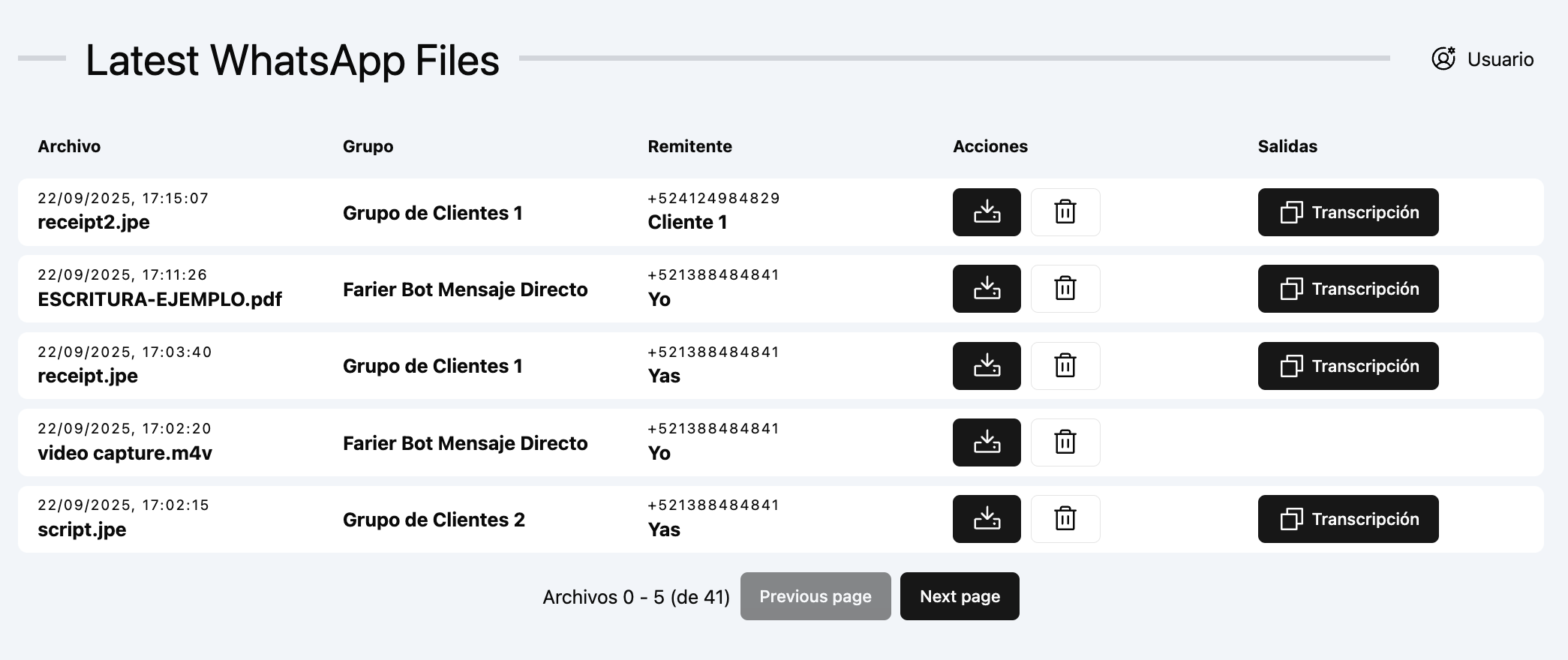 Screenshot of WhatsApp Files Feature